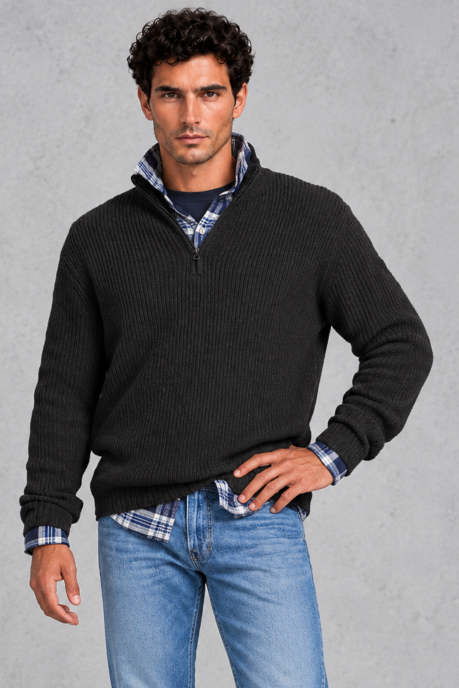 Men's Ribbed Quarter-Zip Jumper – Black