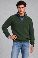 Men's Ribbed Quarter-Zip Jumper – Green