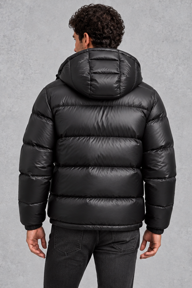 Men's Hooded Quilted Puffer Jacket – Black
