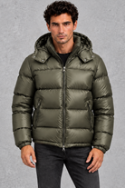 Men's Hooded Quilted Puffer Jacket – Olive Green