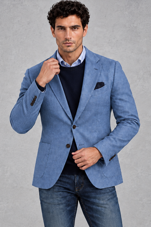 Men's Single-Breasted Blazer in Blue – front view