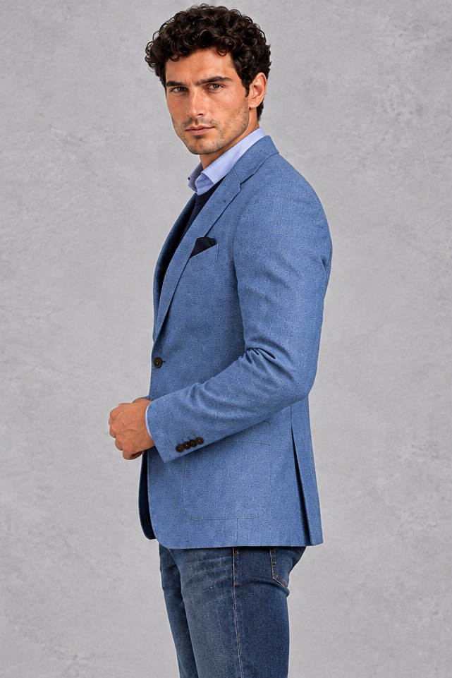 Men's Single-Breasted Blazer in Blue – side view
