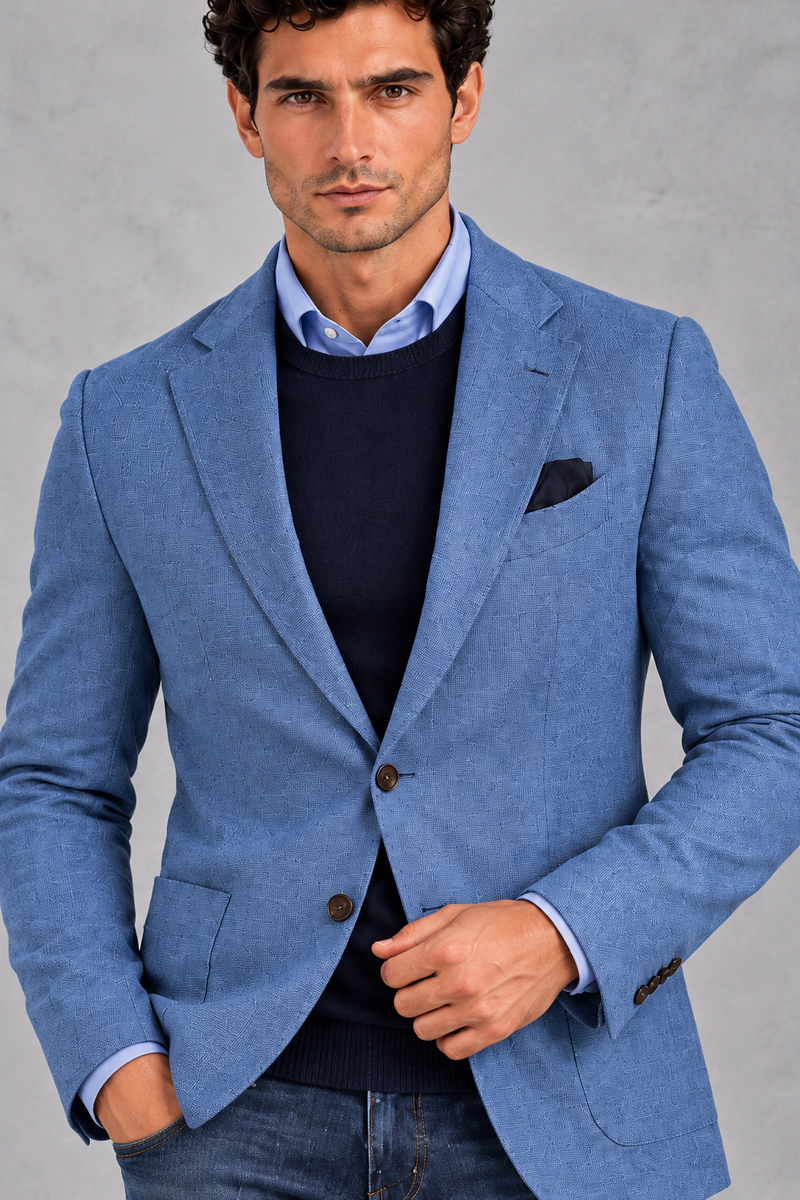 Men's Single-Breasted Blazer in Blue – detail view