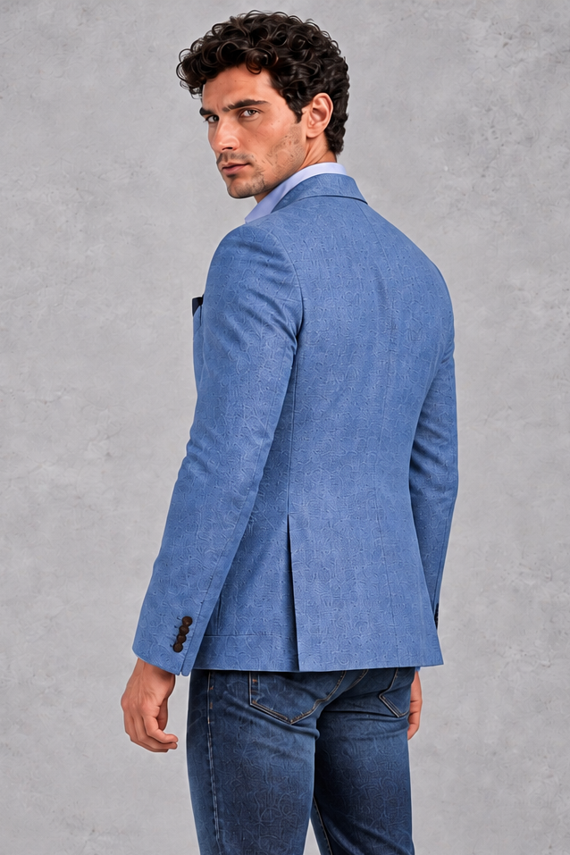 Men's Single-Breasted Blazer in Blue – back view