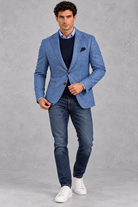 Men's Single-Breasted Blazer in Blue – full-length front view