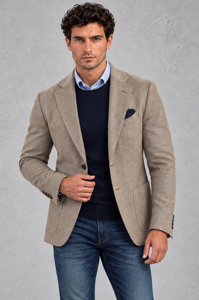 Men's Single-Breasted Blazer in Taupe – front view