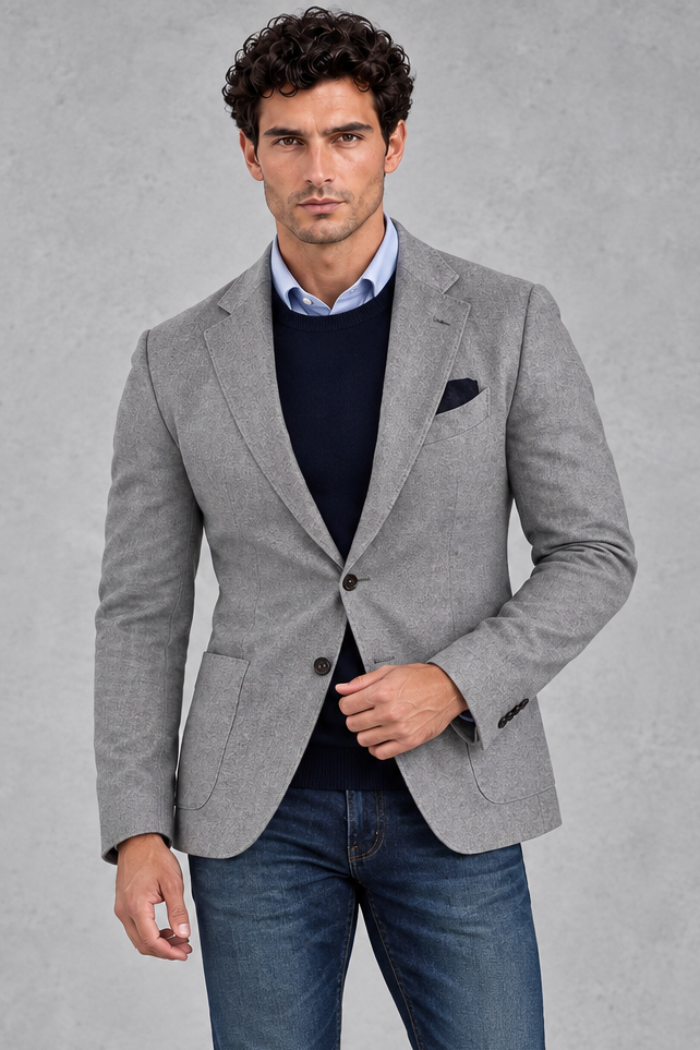 Men's Single-Breasted Blazer in Grey – front view