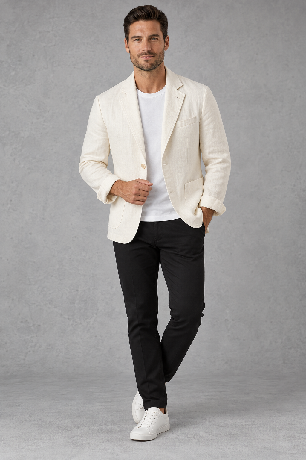 Men's Slim-Fit Blazer in Off-White – full-length front view