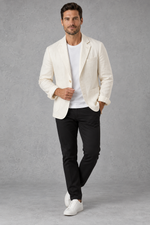 Men's Slim-Fit Blazer in Off-White – full-length front view