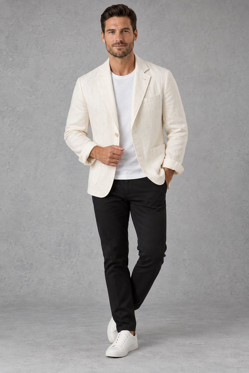 Men's Slim-Fit Blazer in Off-White – full-length front view