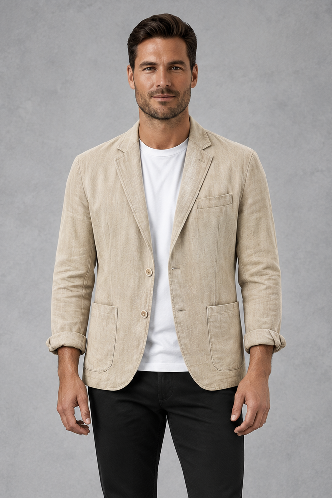 Men's Slim-Fit Blazer in Beige – front view
