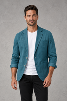 Men's Slim-Fit Blazer in Teal Blue – front view