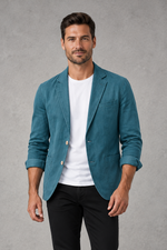 Men's Slim-Fit Blazer in Teal Blue – front view
