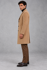 Men's Slim-Fit Tailored Overcoat in Camel – side view