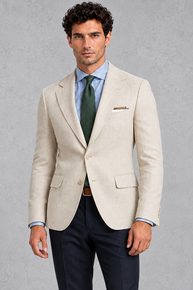 Men's Slim Fit Linen-Look Blazer – Beige