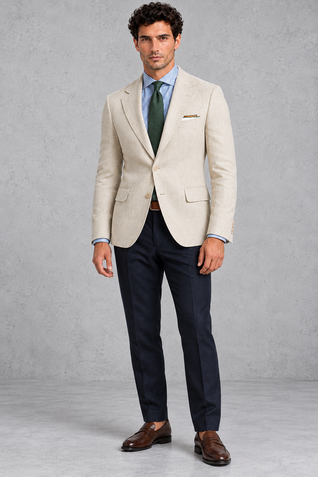 Men's Slim Fit Linen-Look Blazer – Beige