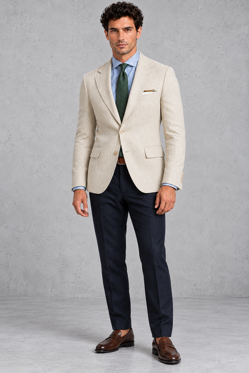 Men's Slim Fit Linen-Look Blazer – Beige