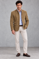 Men's Mandarin Collar Blazer in Khaki – full-length view