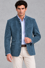 Men's Mandarin Collar Blazer in Sea Blue – front view