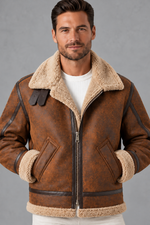 Men's Suede-Look Aviator Jacket in Brown – detail view