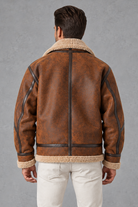 Men's Suede-Look Aviator Jacket in Brown – back view