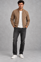 Men's Suede-Look Bomber Jacket – Taupe