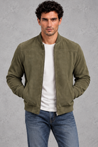 Men's Suede-Look Bomber Jacket – Green