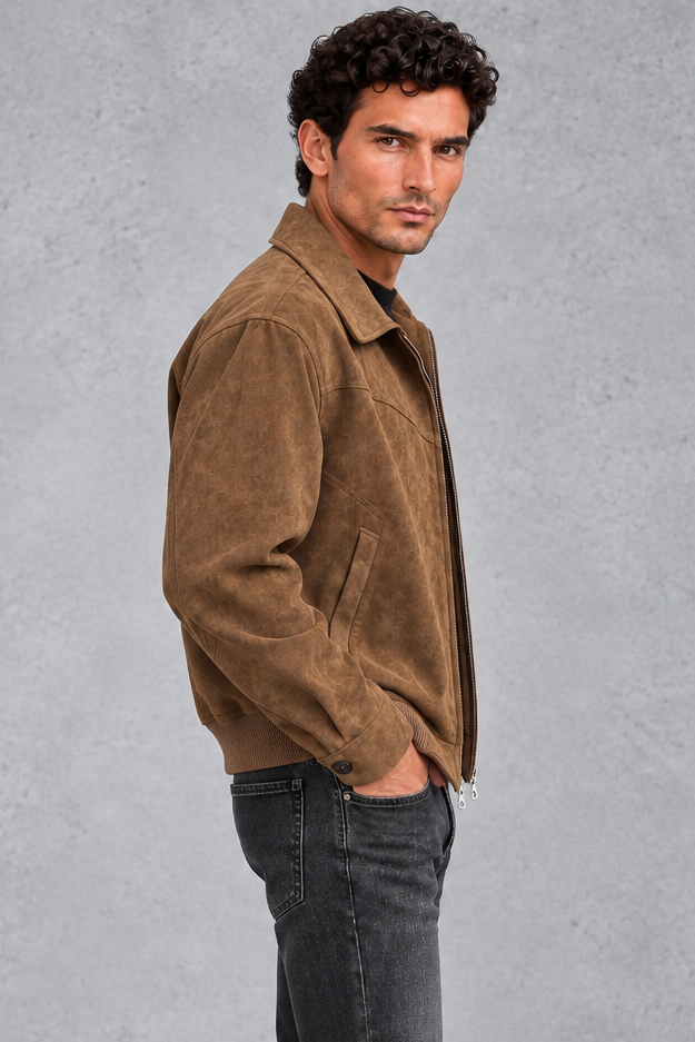 Men's Suede-Look Western Jacket in Brown – side view
