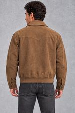 Men's Suede-Look Western Jacket in Brown – back view