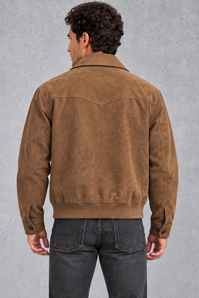 Men's Suede-Look Western Jacket in Brown – back view
