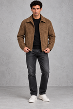 Men's Suede-Look Western Jacket in Brown – full-length view