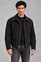 Men's Suede-Look Western Jacket in Black – front view