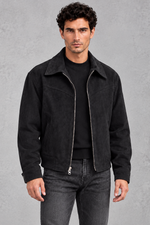 Men's Suede-Look Western Jacket in Black – front view