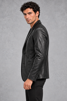 Men's Faux Leather Blazer in Black – side view