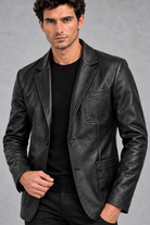 Men's Faux Leather Blazer in Black – detail view