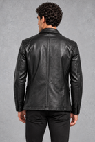 Men's Faux Leather Blazer in Black – back view