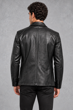 Men's Faux Leather Blazer in Black – back view