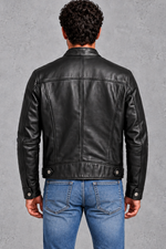 Men's Leather-Look Café Racer Jacket – Black