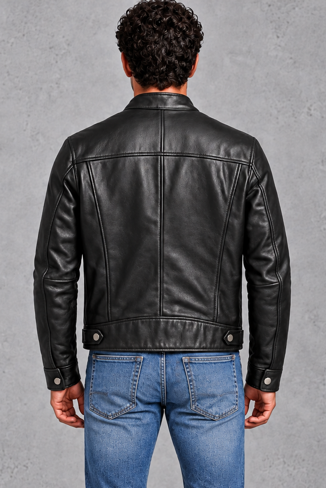 Men's Leather-Look Café Racer Jacket – Black
