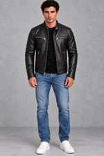 Men's Leather-Look Café Racer Jacket – Black