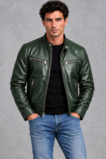 Men's Leather-Look Café Racer Jacket – Green
