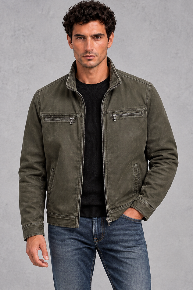 Men's Washed Vintage Zip Jacket – Army Green