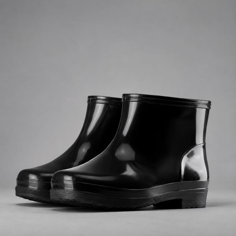 Men's tall waterproof Wellington boots with durable rubber construction, non-slip sole and pull-on design, suitable for construction work, farming, gardening, fishing and wet outdoor conditions.