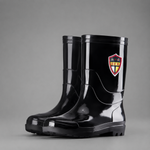 Men's tall waterproof Wellington boots with durable rubber construction, non-slip sole and pull-on design, suitable for construction work, farming, gardening, fishing and wet outdoor conditions.