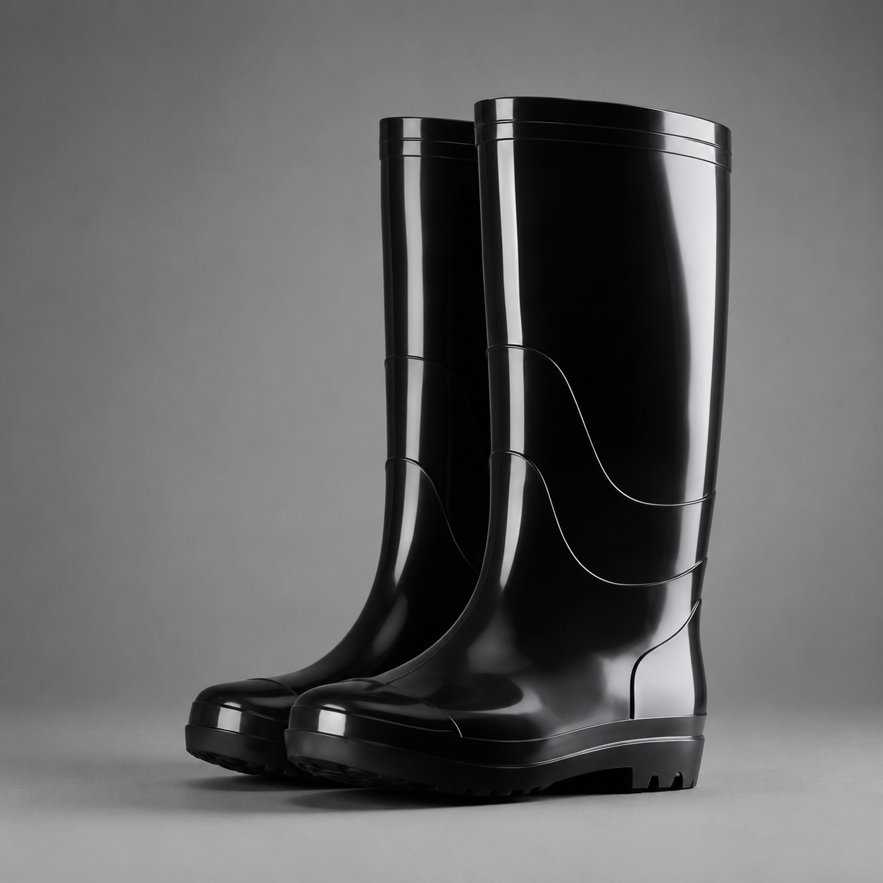 Men's tall waterproof Wellington boots with durable rubber construction, non-slip sole and pull-on design, suitable for construction work, farming, gardening, fishing and wet outdoor conditions.