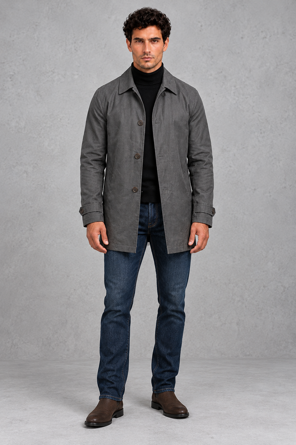 Men's Overcoat in Grey – full-length front view