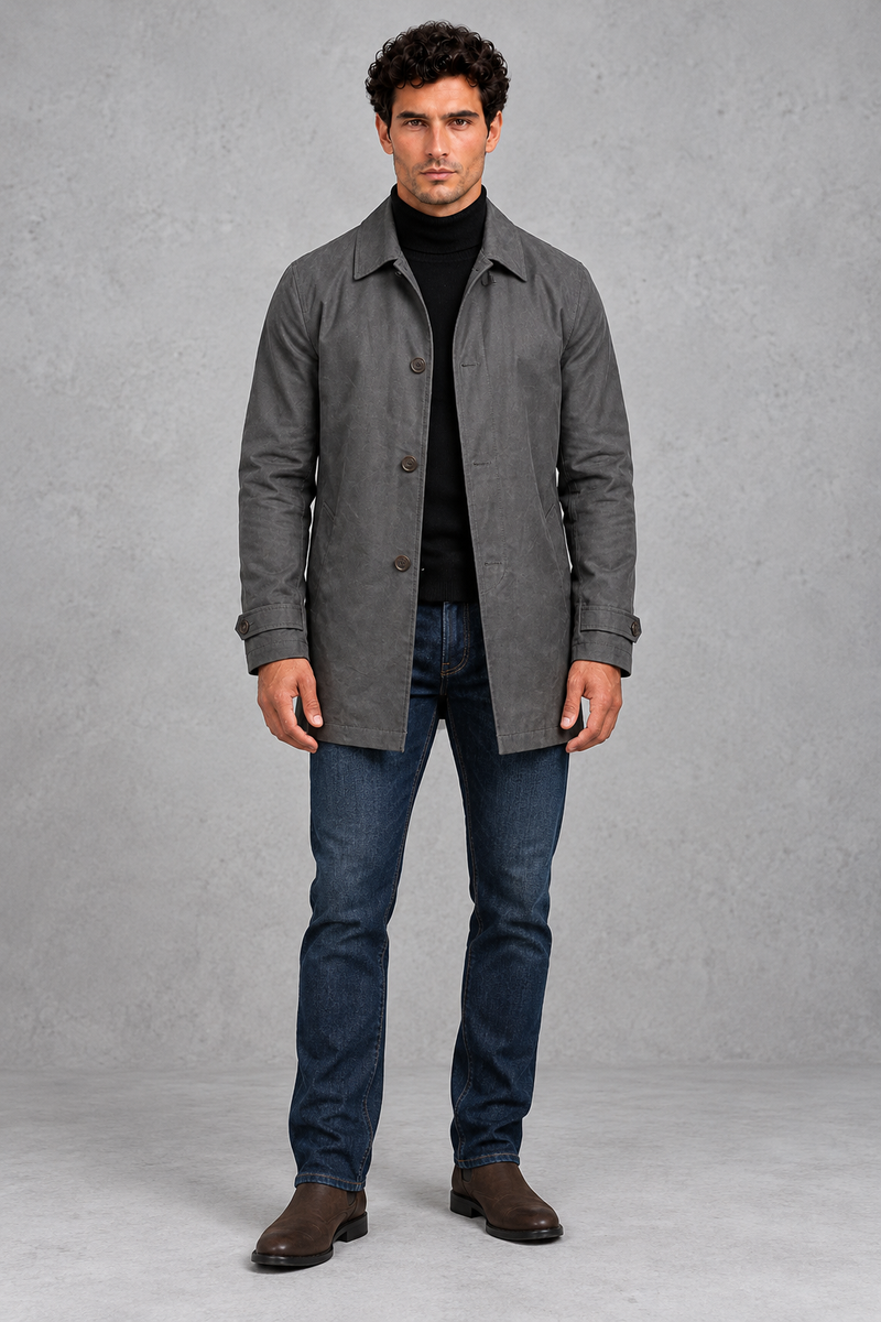 Men's Overcoat in Grey – full-length front view