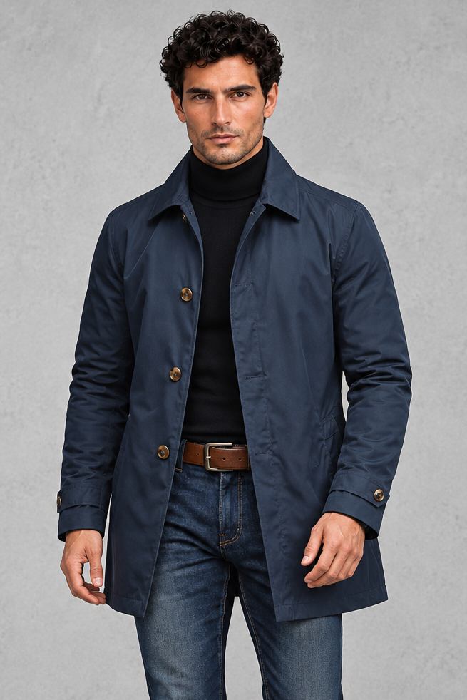 Men's Overcoat in Navy Blue – front view