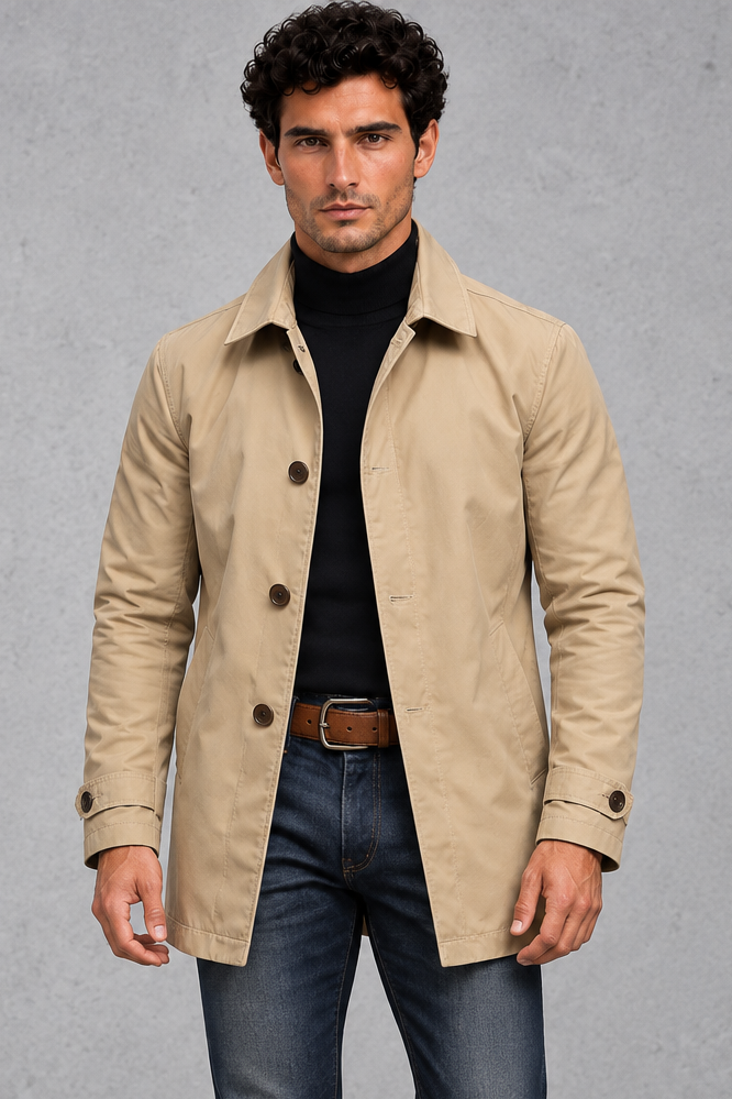 Men's Overcoat in Beige – front view