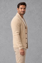 Men's Shawl Collar Cardigan in Cream – side view
